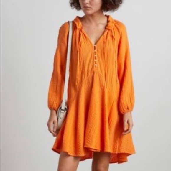Magaschoni Dresses & Skirts - NEW Magaschoni 100% Organic Cotton Gauze Flowy Boho Dress Turmeric Orange Size M